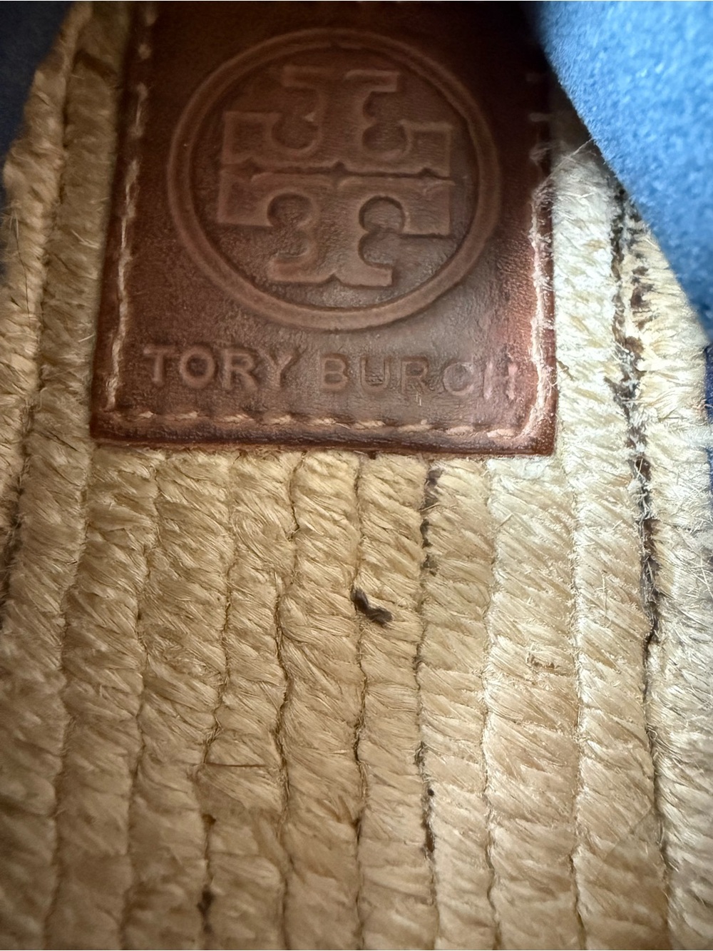 Tory Burch Espadrille Insole with Brown Leather Logo Patch and Natural Jute S 8m - Picture 4 of 6